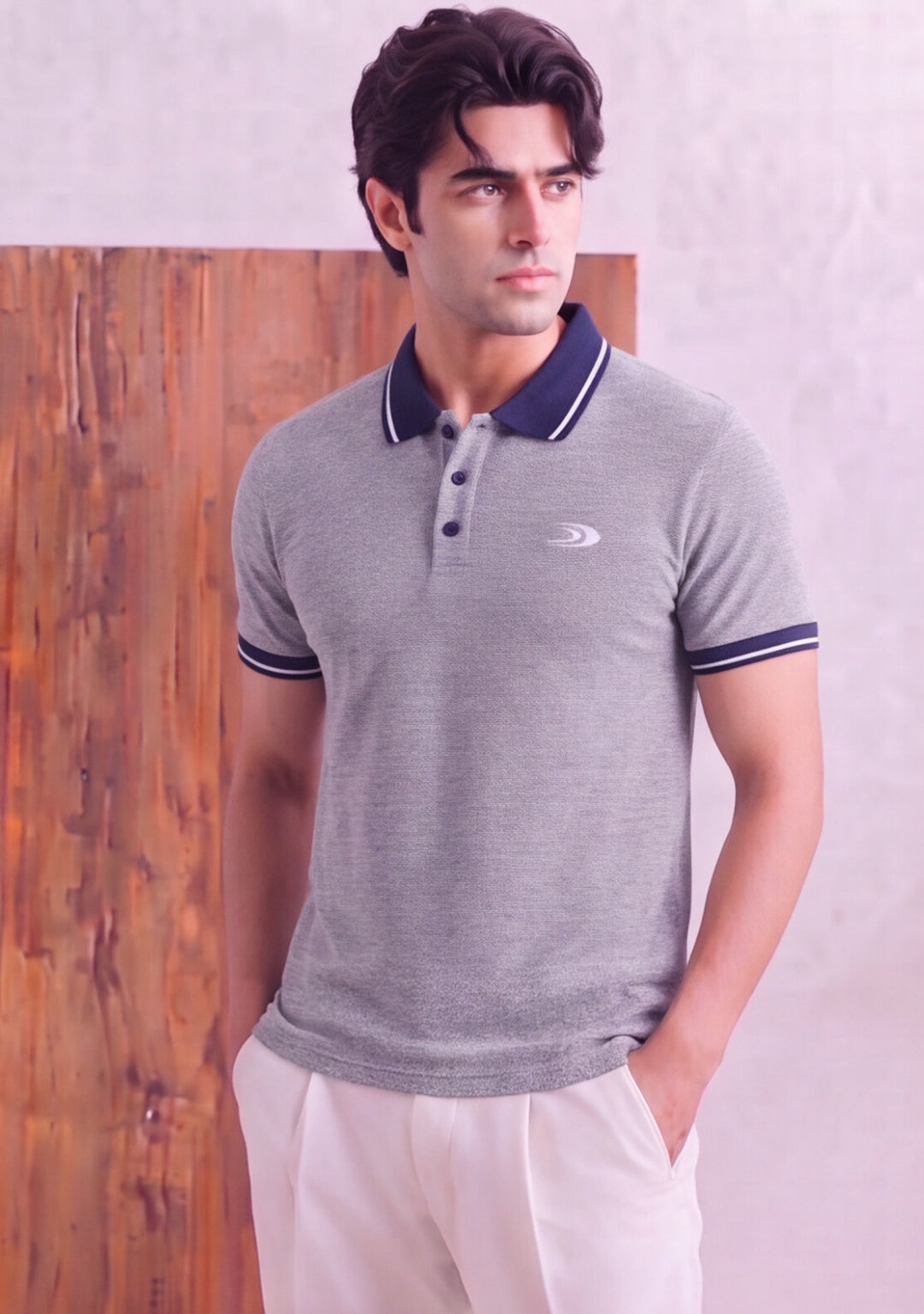 Grey Texture Polo Shirt