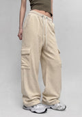 Women's Ivory Textured Wide Leg Cargo