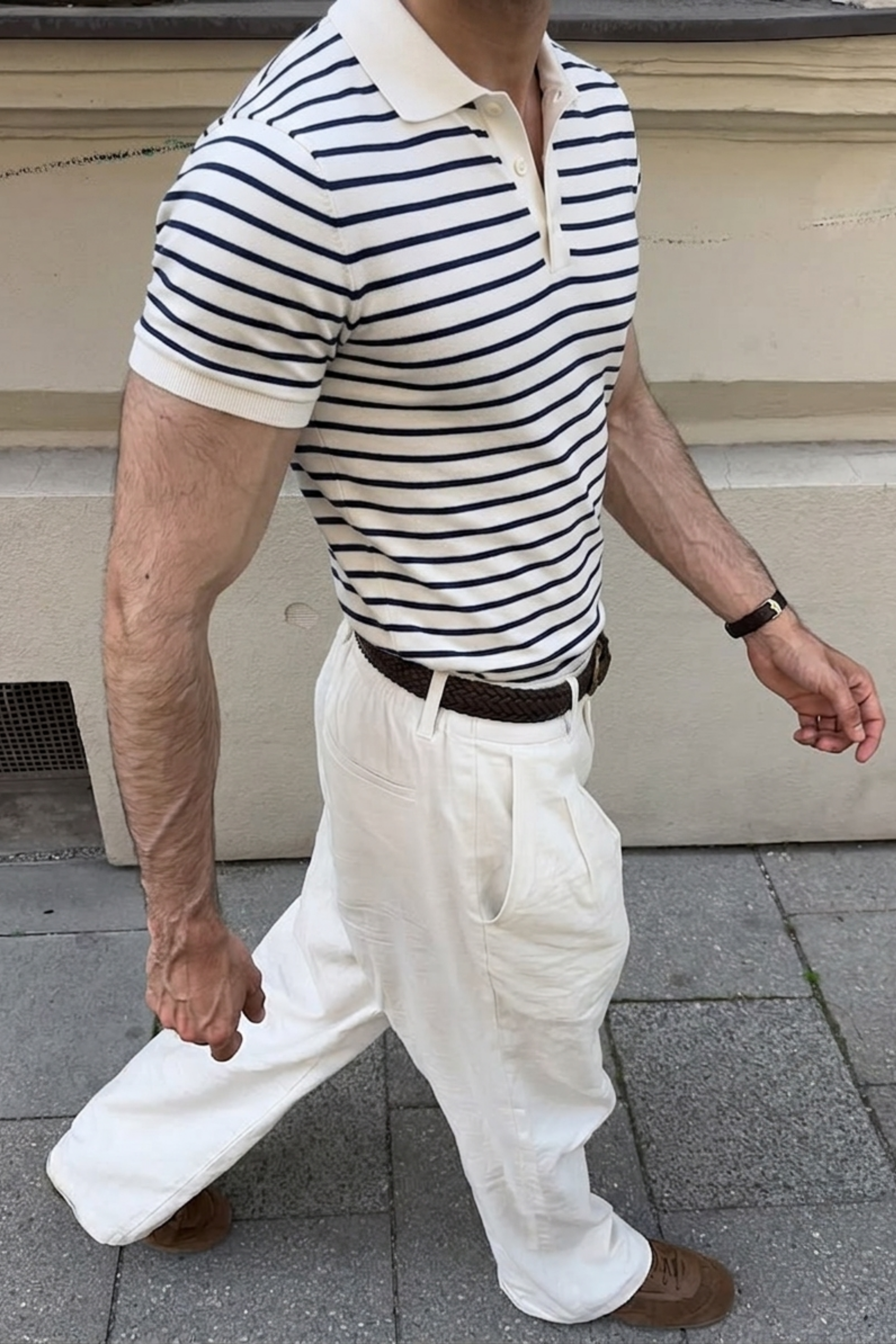 Knitted Stripe Polo Shirt
